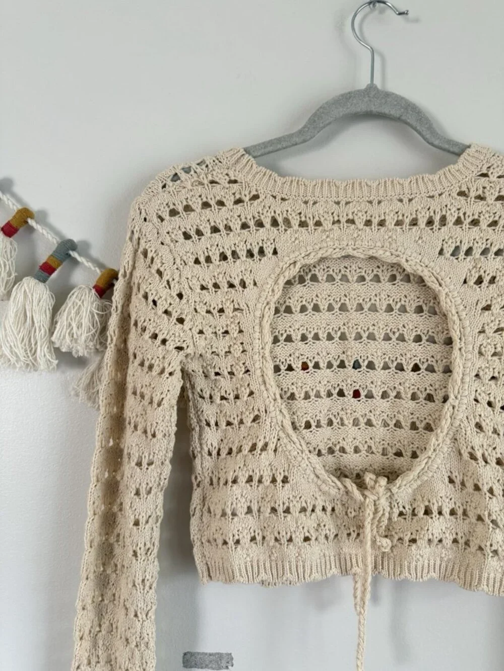 Free People Beach Waiting For Tonight Fauxchet Crochet Top Cream Boho Festival